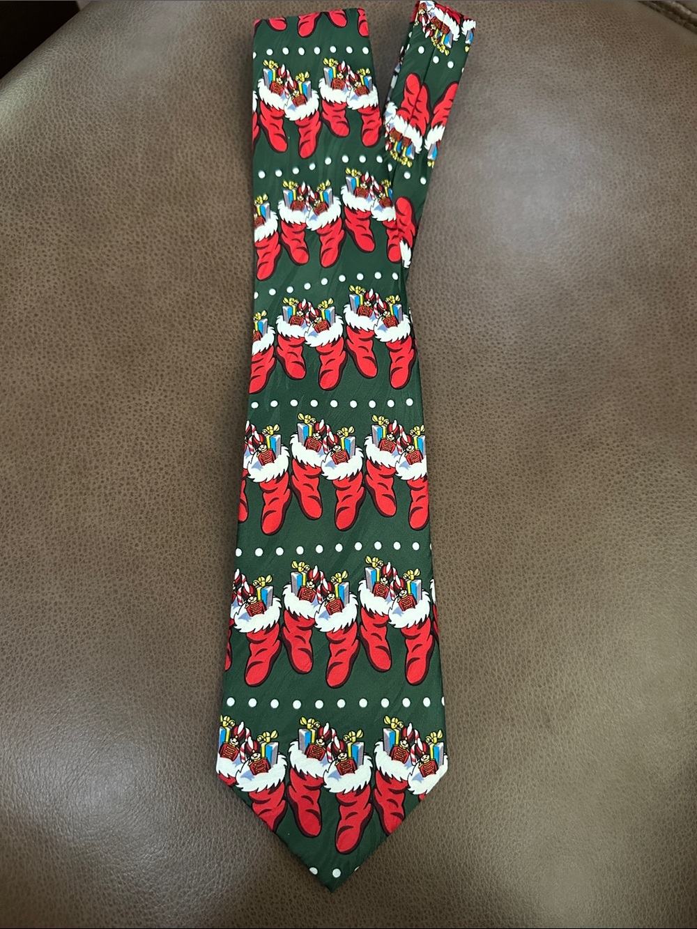 Tie with Christmas stocking pattern